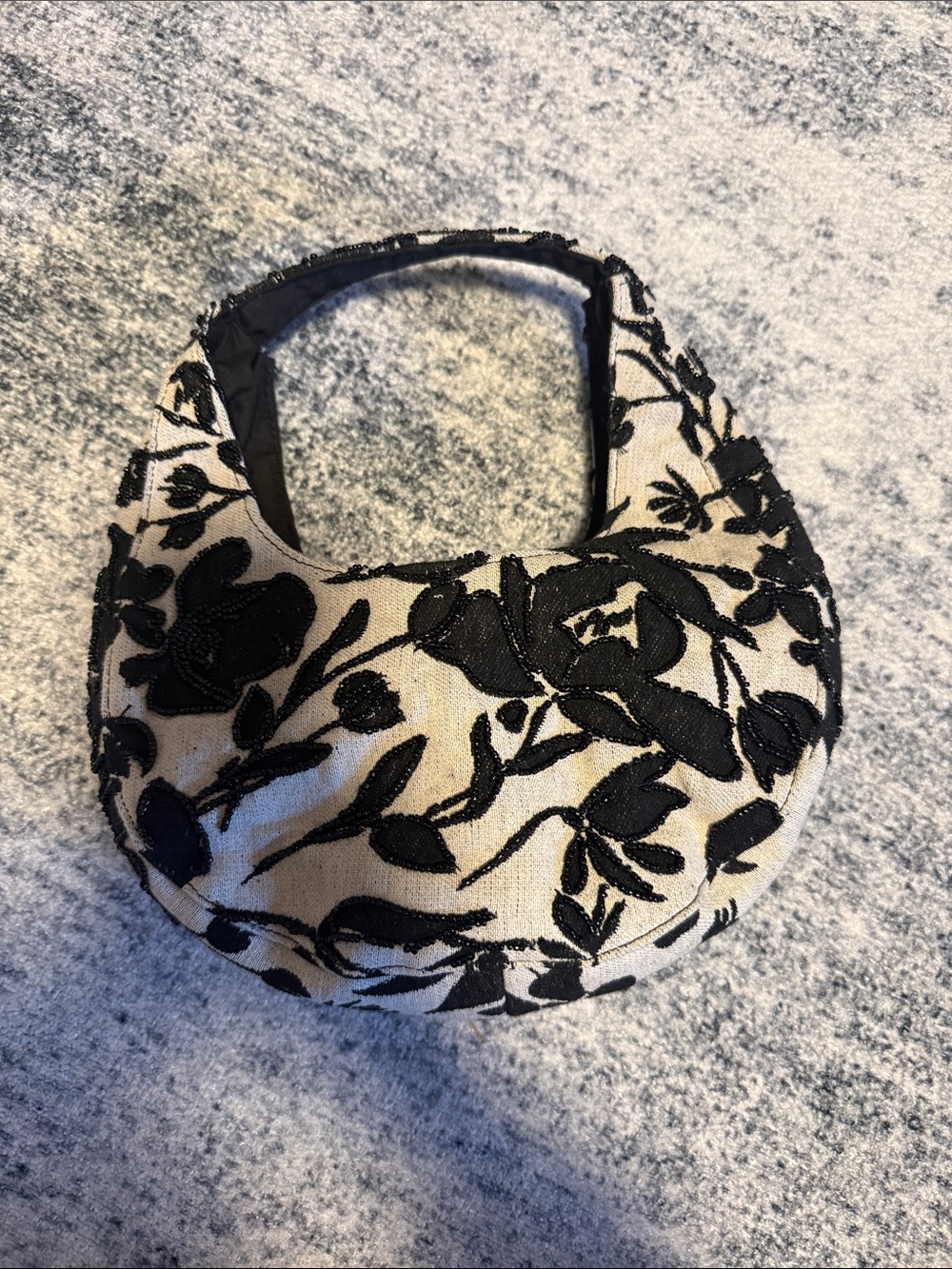 A New Day Floral Beaded Embroidered Crescent Hand Bag